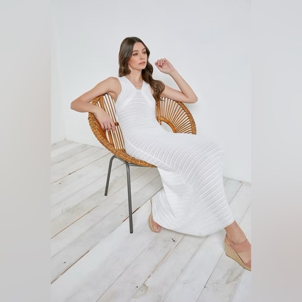 Mustard Seed White Knit Crochet Maxi Dress
